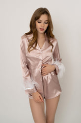 Conjunto de pijama con ribete de plumas Ballari - Rosa