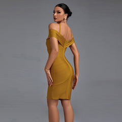 Gestreiftes Mini-Bandagekleid mit kurzen Ärmeln und Trägern