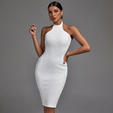 Vestido midi de rayas sin mangas con cuello halter y bandage