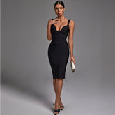 Vestido midi de tiras sin mangas a rayas con bandage