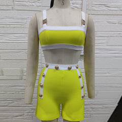Conjunto de vendaje con cintura expuesta y sin mangas con tiras PH01173