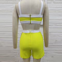 Conjunto de vendaje con cintura expuesta y sin mangas con tiras PH01173