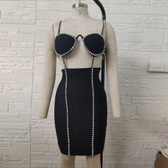 Ärmelloses Mini-Bandagekleid mit Riemchen und Drill-Kette PH01224