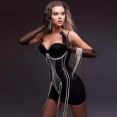 Ärmelloses Mini-Drill-Ketten-Bandage-Kleid mit Riemchen PH01229