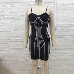 Ärmelloses Mini-Drill-Ketten-Bandage-Kleid mit Riemchen PH01229