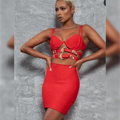 Ärmelloses Mini-Bandage-Kleid mit Riemchen und Metallgürtel PH0504