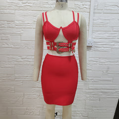 Ärmelloses Mini-Bandage-Kleid mit Riemchen und Metallgürtel PH0504