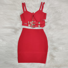 Ärmelloses Mini-Bandage-Kleid mit Riemchen und Metallgürtel PH0504