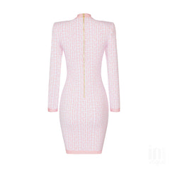 Mini-Bandage-Kleid mit Rundhalsausschnitt und langen Ärmeln und Karomuster PHD1733