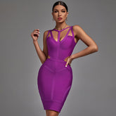 Vestido midi de vendaje con tirantes, sin mangas y cortes