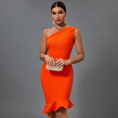 Vestido de vendaje con cola de pez y un solo hombro