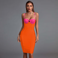 Ärmelloses Midi-Bandagekleid mit Riemchenmuster und Spleiß