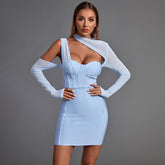 Long Sleeve Asymmetrical Mini Bandage Dress