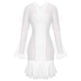 Round Neck Long Sleeve Plaid Mini Bandage Dress PP091809