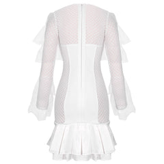 Mini-Bandage-Kleid mit Rundhalsausschnitt und langen Ärmeln und Karomuster PP091809