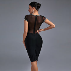 Mini-Bandagekleid aus Netzstoff mit Rundhalsausschnitt und kurzen Ärmeln