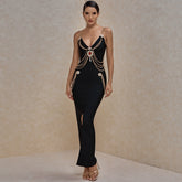 Metal Ornamental Buckle  Chain  Maxi Bandage Dress PP19349