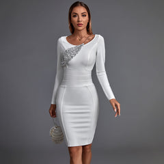 Vestido midi de manga larga con lentejuelas y vendaje