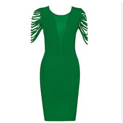 Vestido midi de vendaje con escote redondo, manga corta y aberturas