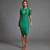 Vestido midi de vendaje con escote redondo, manga corta y aberturas