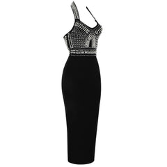 Vestido midi de vendaje con cuello halter, sin mangas y cuentas de burbujas PZC1279