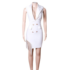 Ärmelloses Midi-Bandage-Kleid mit V-Ausschnitt und Quasten PZC1579