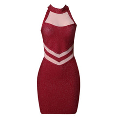 Vestido mini de malla con cuello halter y sin mangas PZC1587