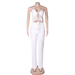 Conjunto de vendaje de encaje sin mangas con cuello halter PZC1846