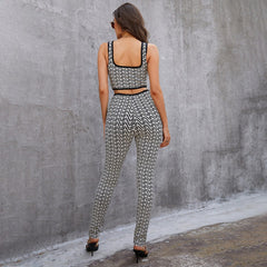 Conjunto de vendaje estampado sin mangas con tiras