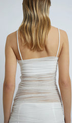 Maxikleid aus Netzstoff mit Riemchenmuster in Weiß