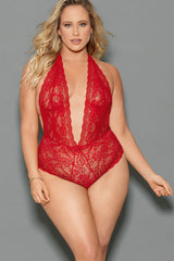 Teddy halter con escote en V profundo Red Hot