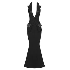 Vestido maxi con cuello halter, sin mangas y espalda descubierta SJ031804