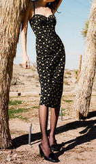 Strappy Floral Print Midi Dress in Black