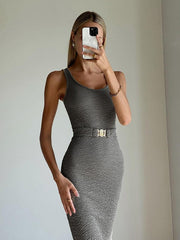 Metal Buckle Belt Tank Dress