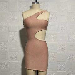 Vestido mini de vendaje con un hombro, sin mangas y cortes SW003