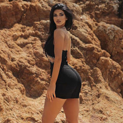 Ärmelloses Mini-Bandage-Kleid mit Riemchen und Drill-Kette SW6418