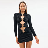 Round Neck Long Sleeve Metal Studded Mini Bandage Dress SW6526