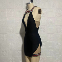 Ärmelloses Mini-Bandage-Kleid mit Riemchen und Strass SW6566