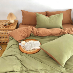 Duo Duvet Cover - Pistachio + Orange