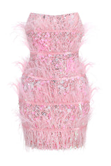 Strapless Sequins Shiny Glitter Dress in Pink