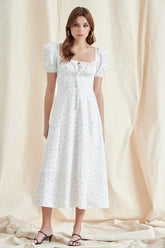 White Floral Puff Sleeve Maxi Dress