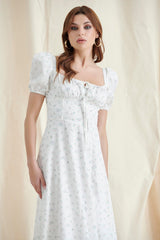 White Floral Puff Sleeve Maxi Dress