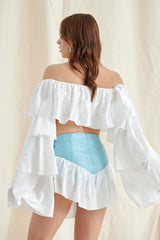 Weißes Kleid-Set mit Puffärmeln