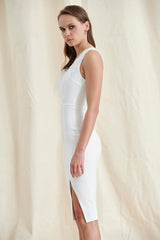 White Feather Plunge Midi Dress