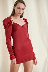 Weinrotes Minikleid mit Puffärmeln