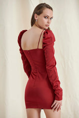 Weinrotes Minikleid mit Puffärmeln