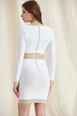 Weißes, tief ausgeschnittenes Bandage-Minikleid