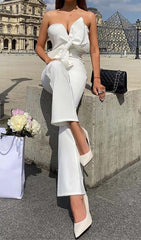 Twisted Bow Silk Faille JumpSuit