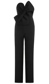 Twisted Bow Silk Faille JumpSuit