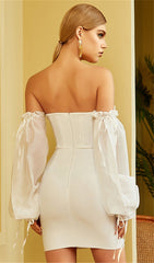 White LLace Sleeve Stitching Bandage Dress